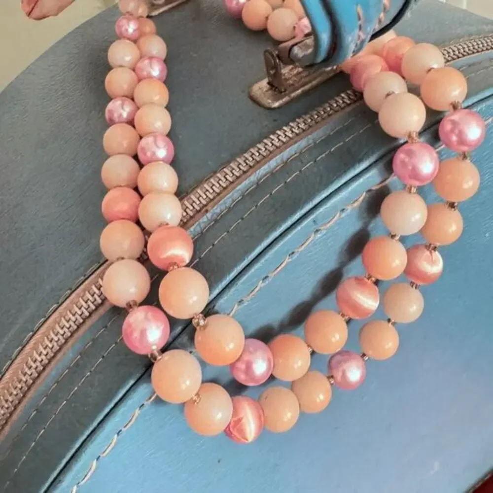 1960’s Vintage Graduated Pearl Japanese Acrylic 2 Row 18” Necklace Beaded Choker